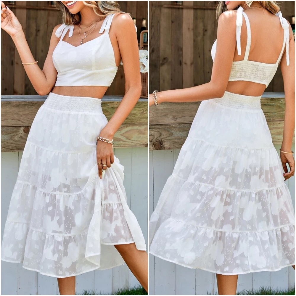 Boho Floral Crop Top Ruffle Skirt Set - Picture 2 of 3